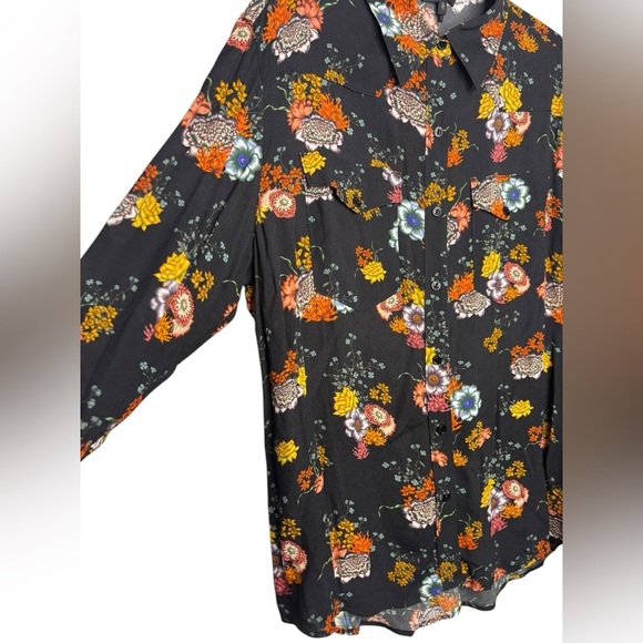 rag & bone Farren Floral Long Sleeve Button-Up Top in Black Floral Size XL - Picture 5 of 13